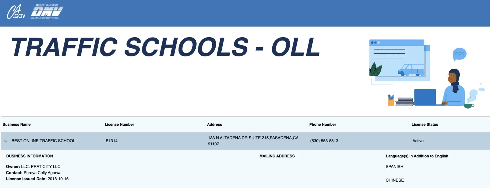 Best Online Traffic School — California DMV License #E1314