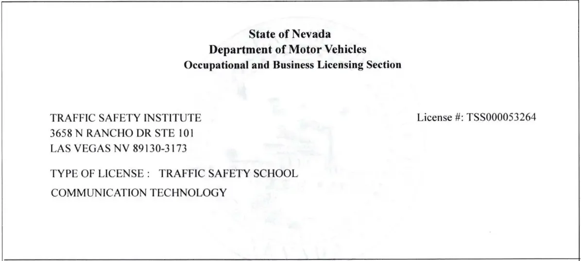 NV DMV Licensed Traffic School #TSS000053264 — Traffic Safety Institute